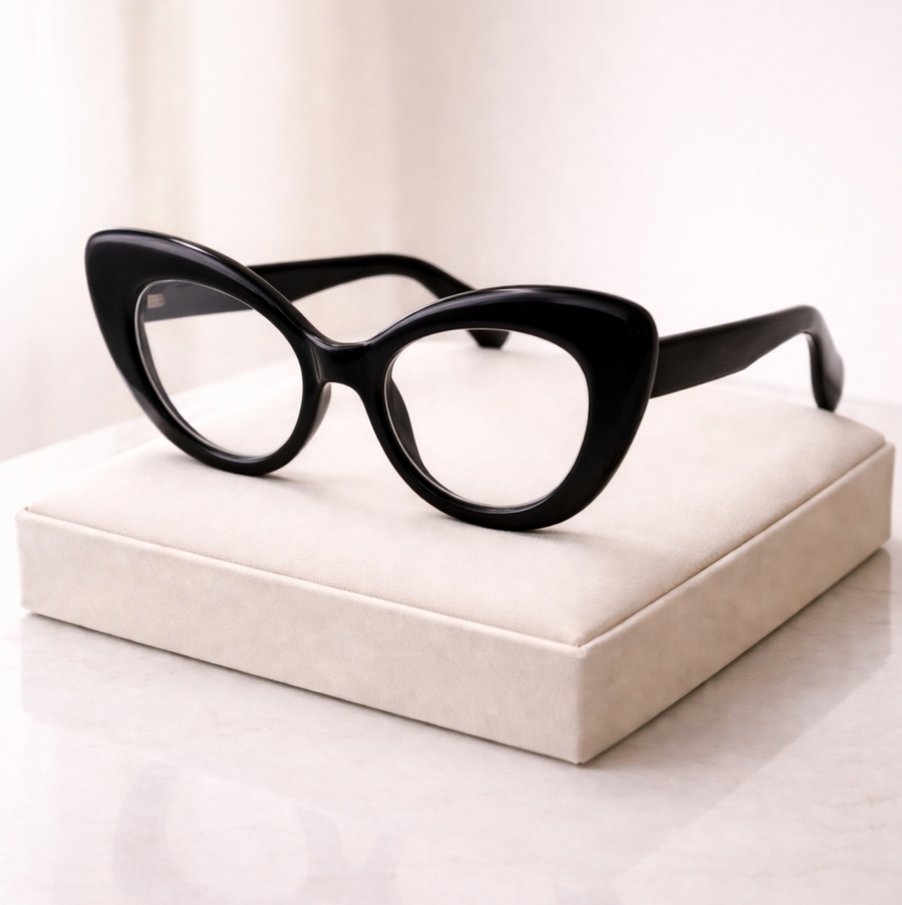 +300 Chic Oversized Black Cat-Eye Readers Glasses